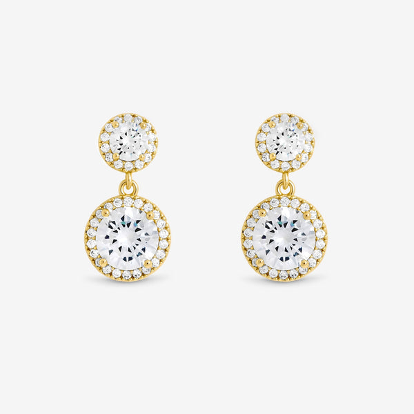 Jon Richard Gold Plated Cubic Zirconia and Pave Halo Drop Earrings