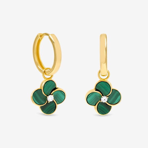 Jon Richard Gold Plated and Malachite Four Leaf Clover Huggie Earrings