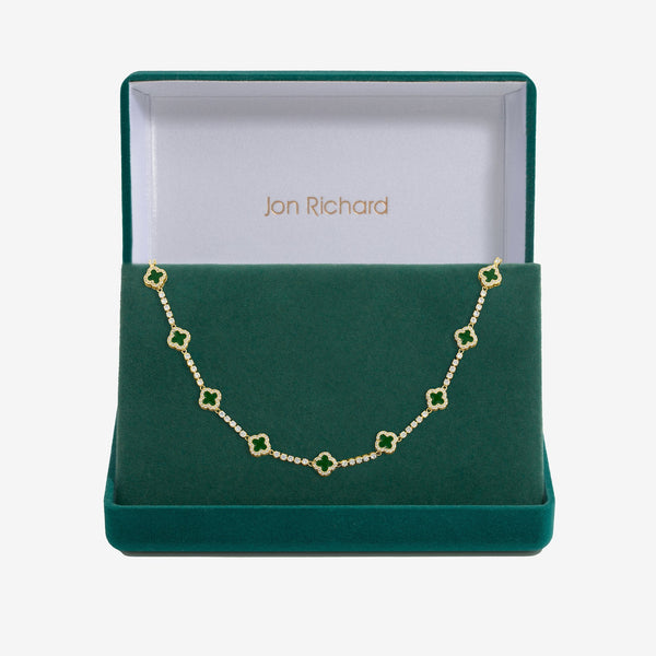 Jon Richard Gold Plated and Emerald Clover Necklace - Gift Box
