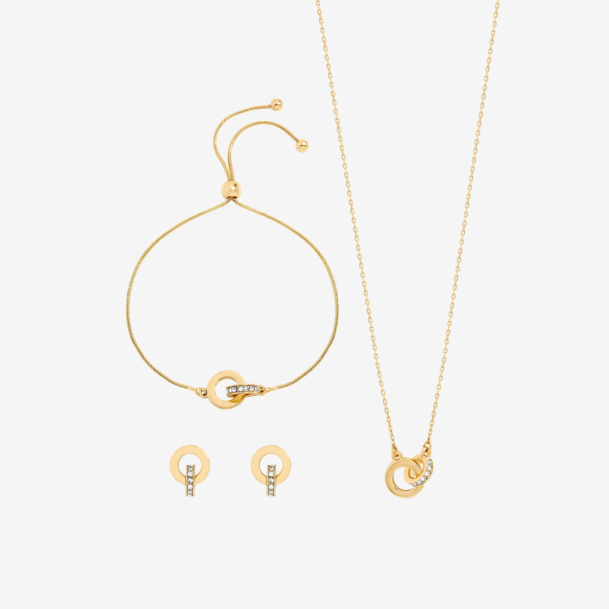 Jon Richard Gold Plated and Crystal Circle Link Trio Set - Gift Box