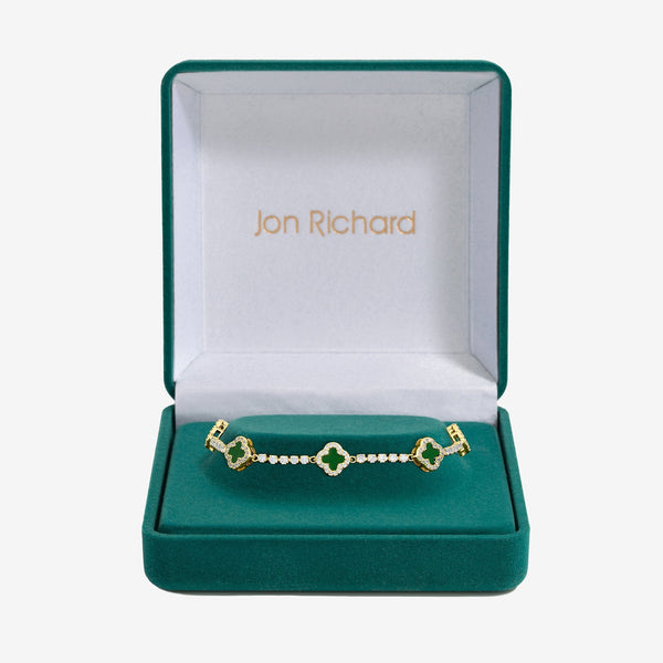 Jon Richard Gold Plated and Emerald Clover Bracelet - Gift Box