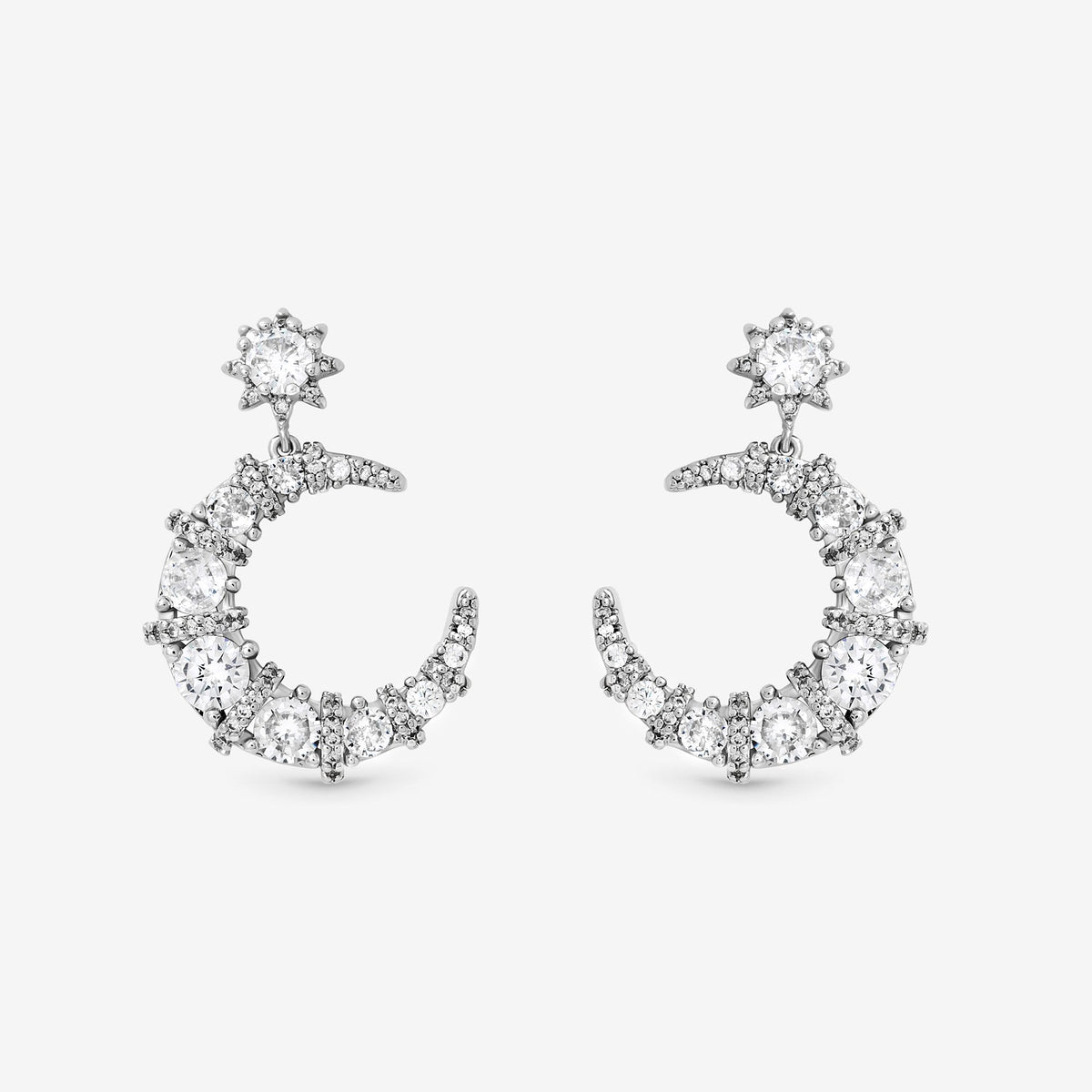 Jon Richard Rhodium Plated and Cubic Zirconia Celestial Drop Earrings