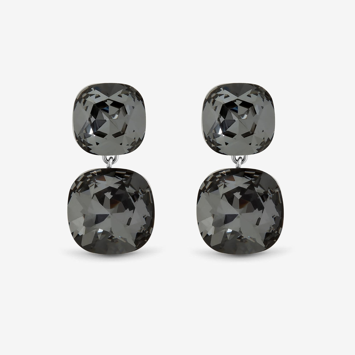 Jon Richard Rhodium Plated and Black Diamond Drop Earrings