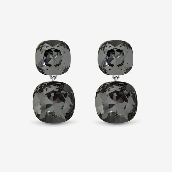 Jon Richard Rhodium Plated and Black Diamond Drop Earrings