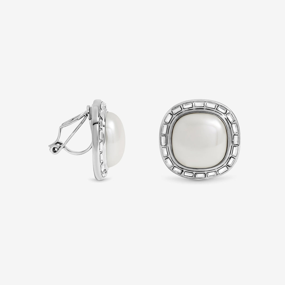 Jon Richard Rhodium Plated and Pearl Clip Earrings