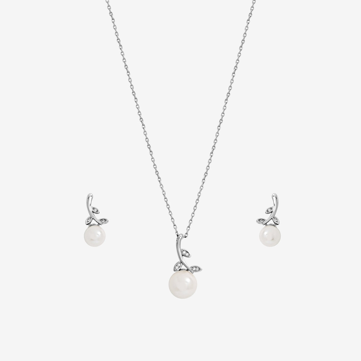 Jon Richard Rhodium Plated Crystal Leaf and Pearl Drop Set - Gift Box
