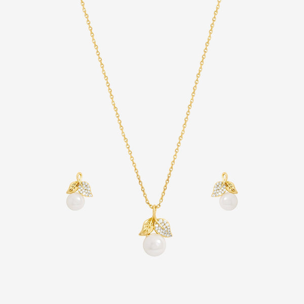 Jon Richard Cubic Zirconia Pearl and Leaf Set - Gift Box