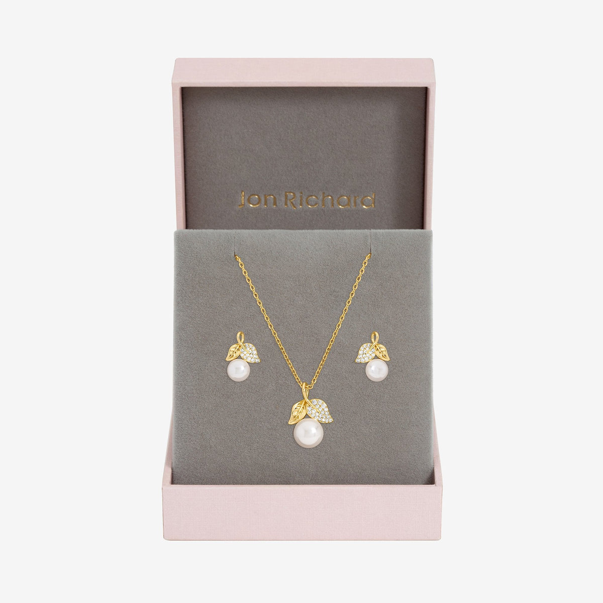 Jon Richard Cubic Zirconia Pearl and Leaf Set - Gift Box