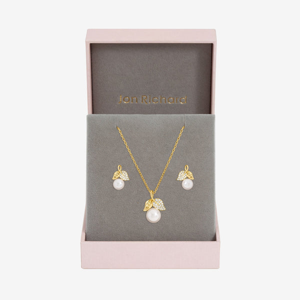 Jon Richard Cubic Zirconia Pearl and Leaf Set - Gift Box