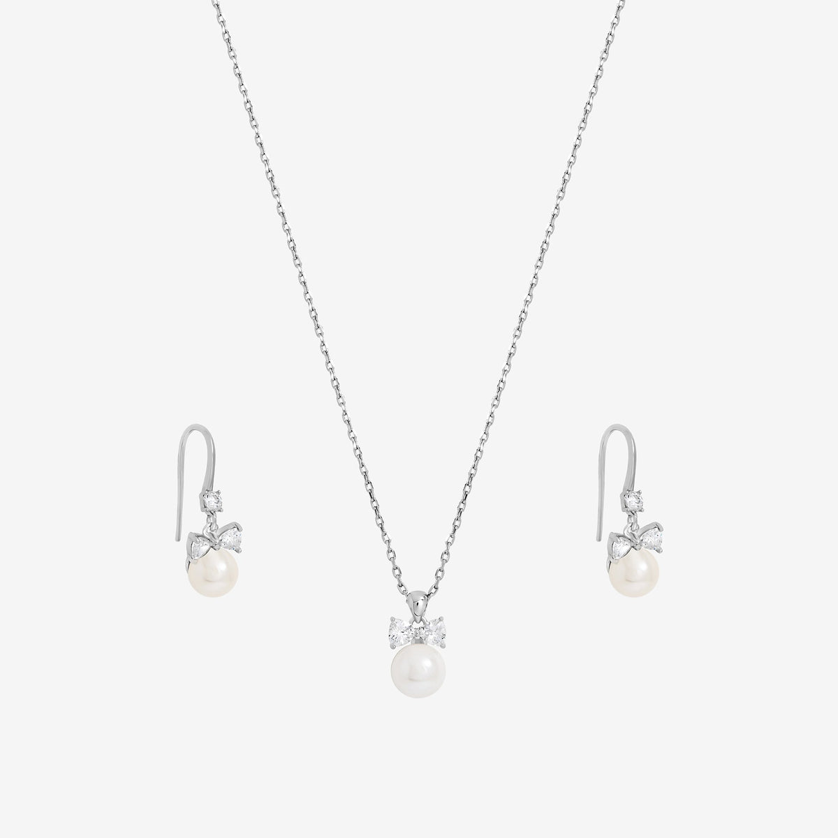 Jon Richard Rhodium Plated Crystal Bow and Pearl Drop Set - Gift Box
