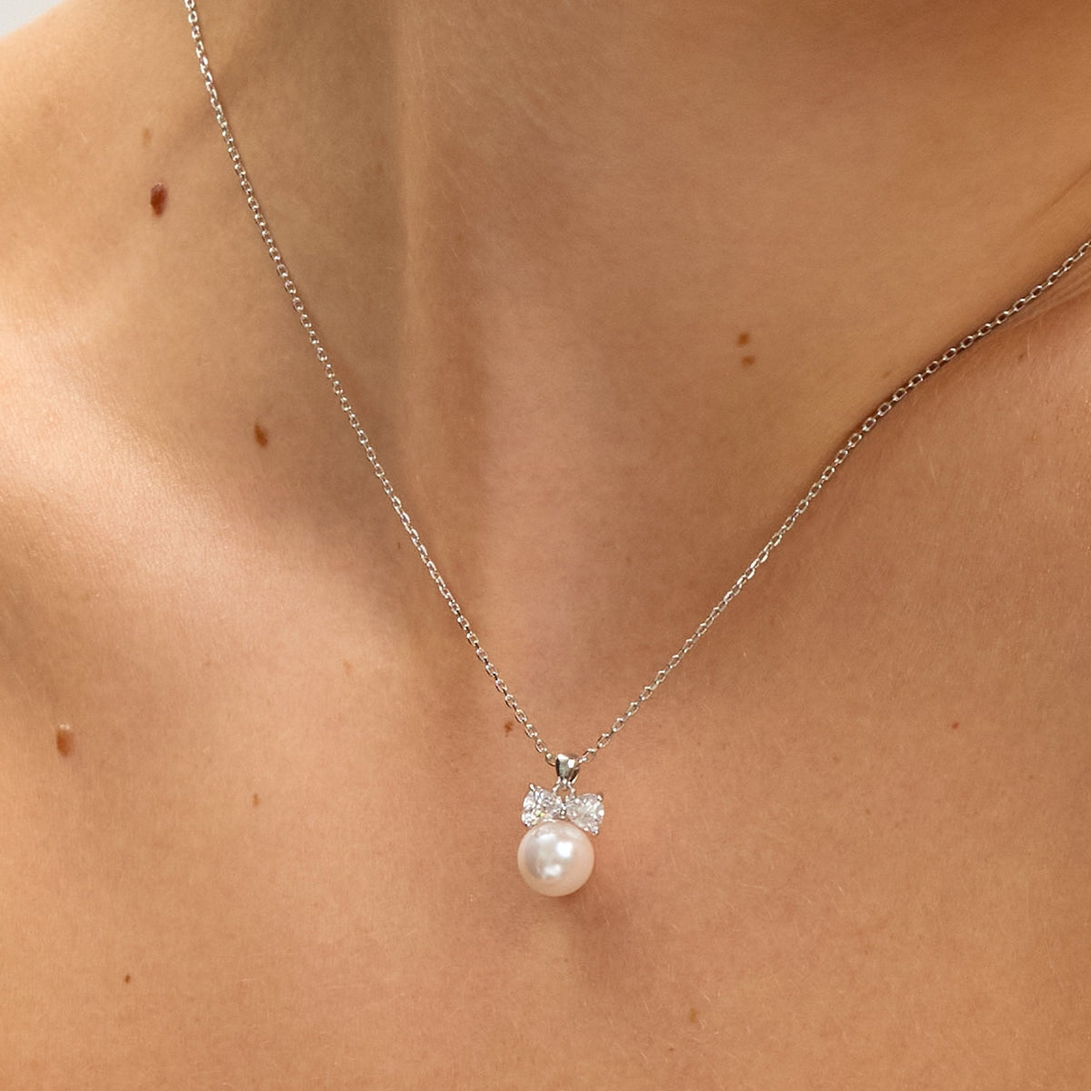 Jon Richard Rhodium Plated Crystal Bow and Pearl Drop Set - Gift Box