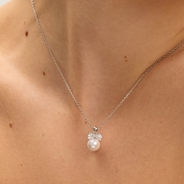 Jon Richard Rhodium Plated Crystal Bow and Pearl Drop Set - Gift Box