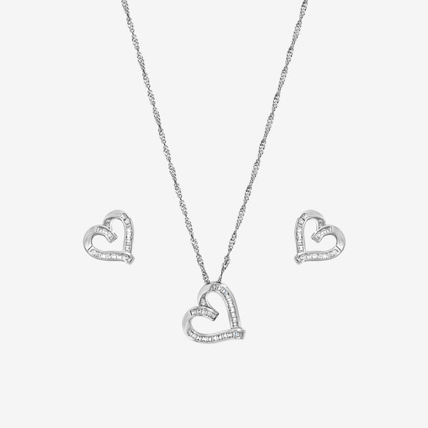 Jon Richard Rhodium Plated and Pave Twist Heart Set - Gift Box