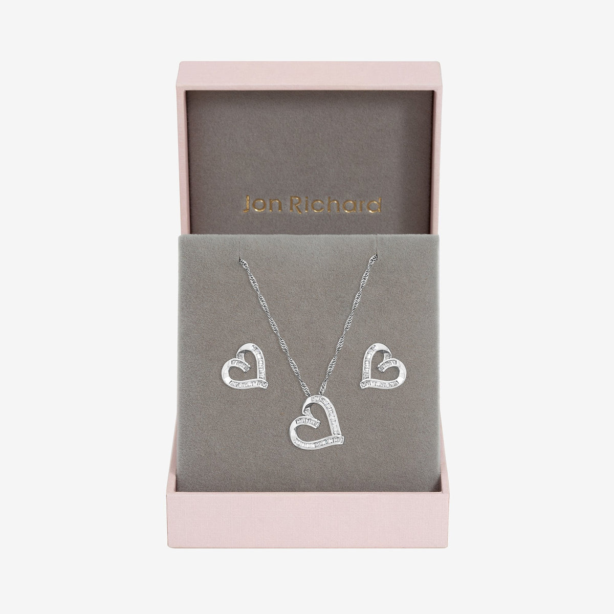Jon Richard Rhodium Plated and Pave Twist Heart Set - Gift Box