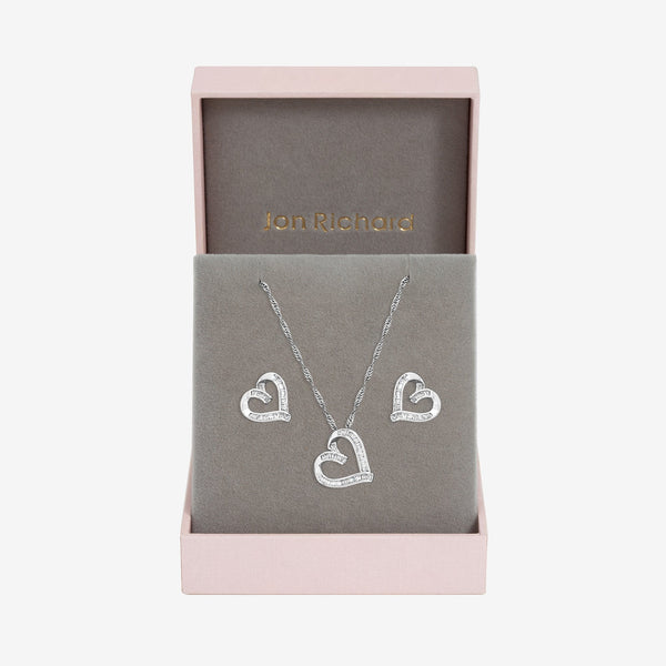 Jon Richard Rhodium Plated and Pave Twist Heart Set - Gift Box