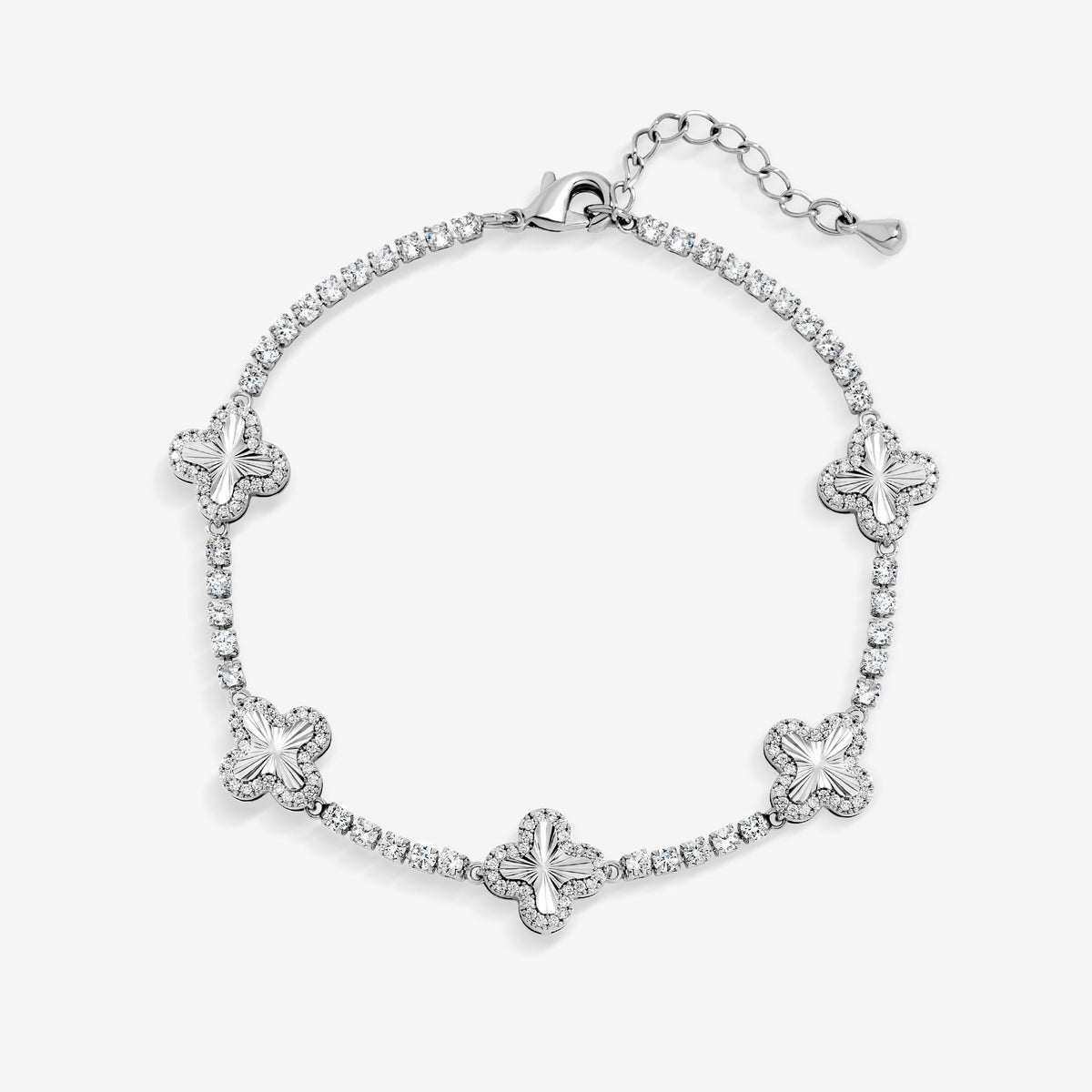 Jon Richard Rhodium Plated and Diamond Station Clover Bracelet - Gift Box