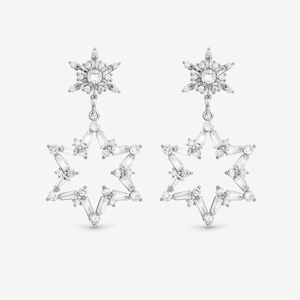 Mood Silver Crystal Star Drop Earrings