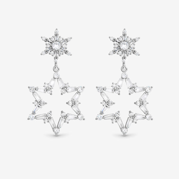 Mood Silver Crystal Star Drop Earrings