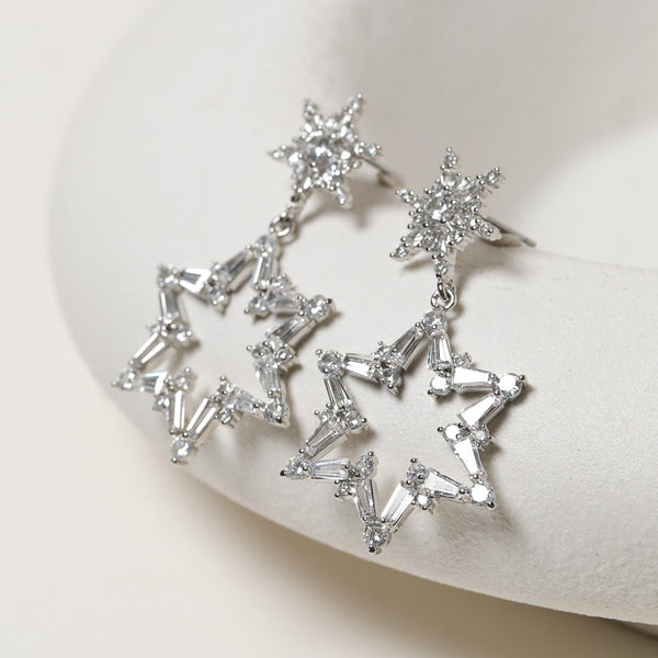Mood Silver Crystal Star Drop Earrings