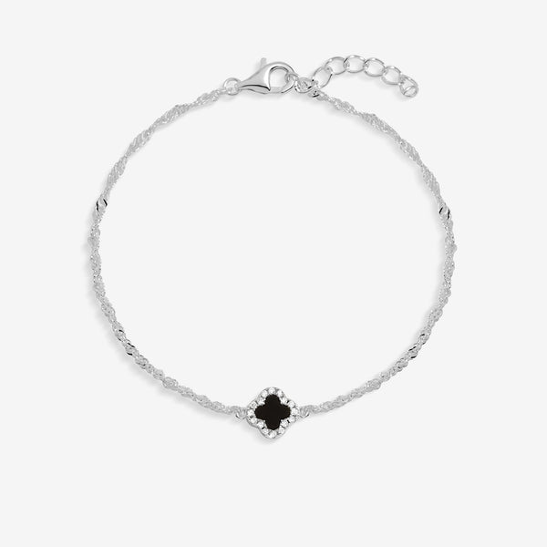 Simply Silver Sterling Silver 925 Pave and Jet Clover Bracelet