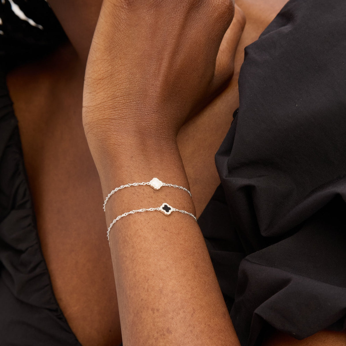 Simply Silver Sterling Silver 925 Pave and Jet Clover Bracelet