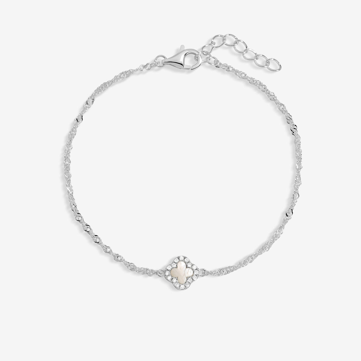Simply Silver Sterling Silver 925 Mother of Pearl Clover Bracelet - Gift Pouch
