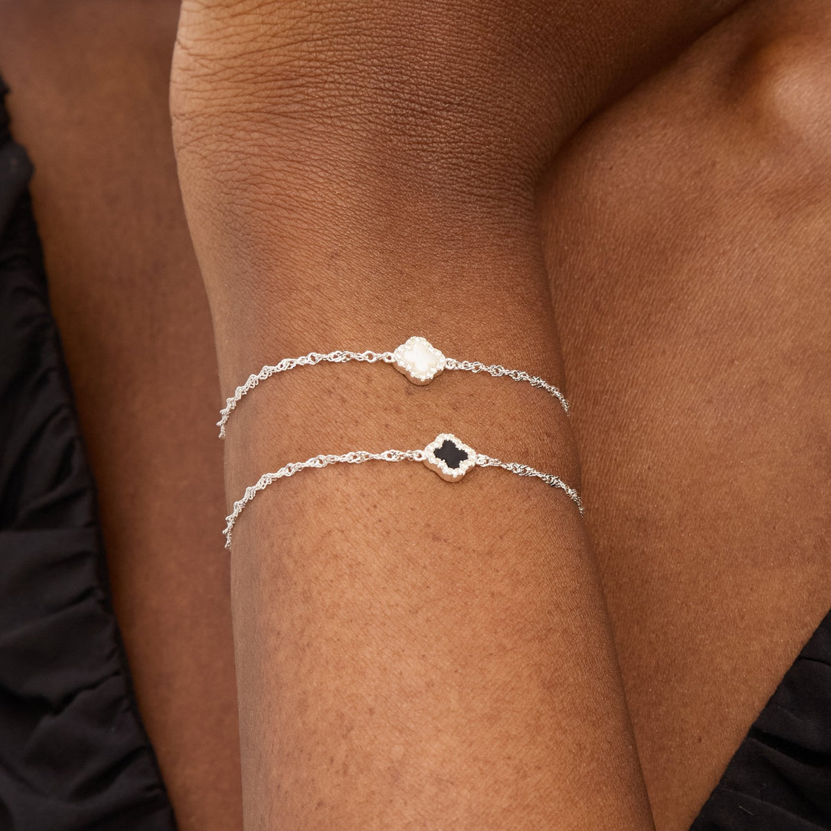 Simply Silver Sterling Silver 925 Mother of Pearl Clover Bracelet - Gift Pouch