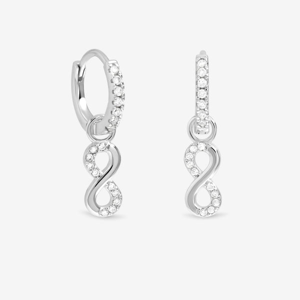 Simply Silver Sterling Silver 925 Pave Infinity Charm Hoop Earrings