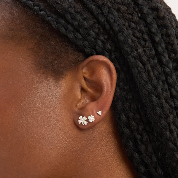 Simply Silver Sterling Silver 925 Polished and Cubic Zirconia Clover Earrings - Pack of 3