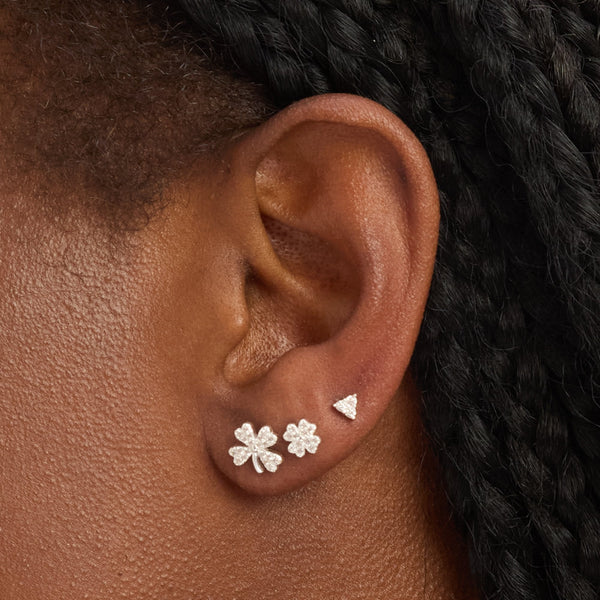 Simply Silver Sterling Silver 925 Polished and Cubic Zirconia Clover Earrings - Pack of 3
