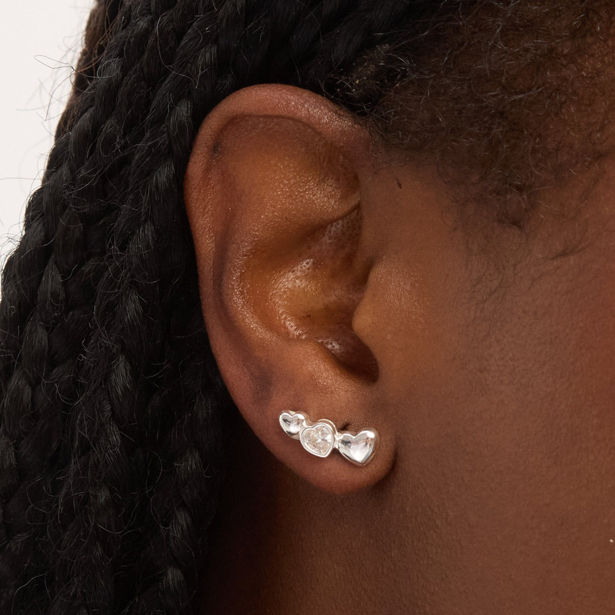 Simply Silver Sterling Silver 925 Polished and Cubic Zirconia Heart Climber Earrings