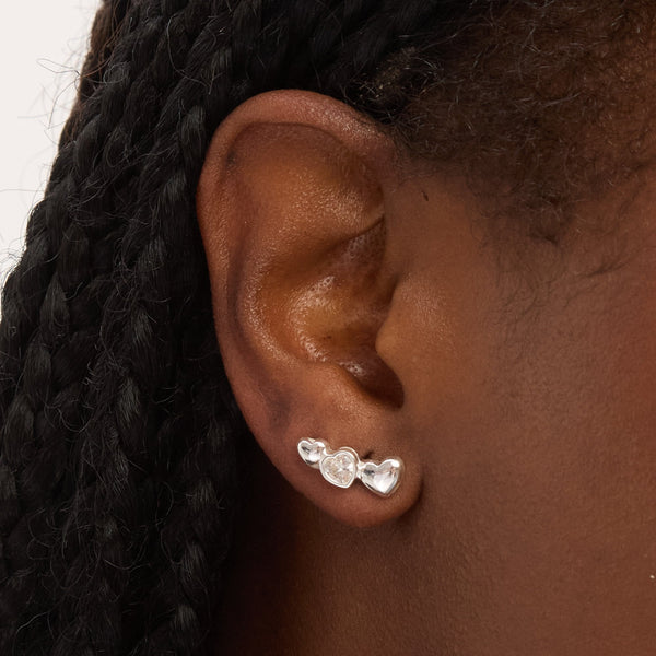 Simply Silver Sterling Silver 925 Polished and Cubic Zirconia Heart Climber Earrings