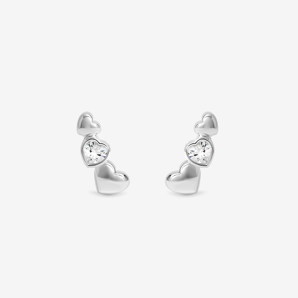 Simply Silver Sterling Silver 925 Polished and Cubic Zirconia Heart Climber Earrings