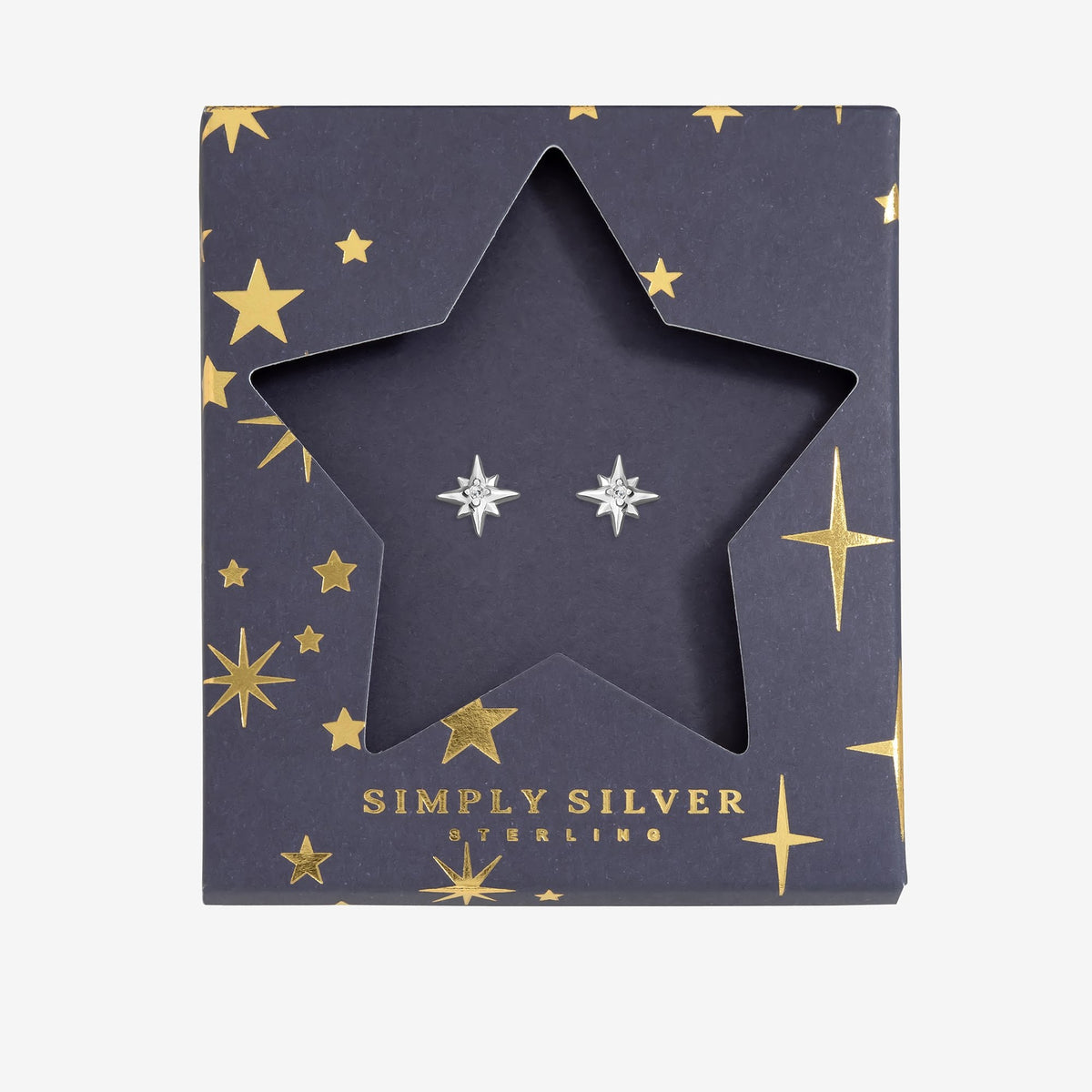 Simply Silver Sterling Silver 925 Polished and Cubic Zirconia Star Earrings - Gift Sleeve