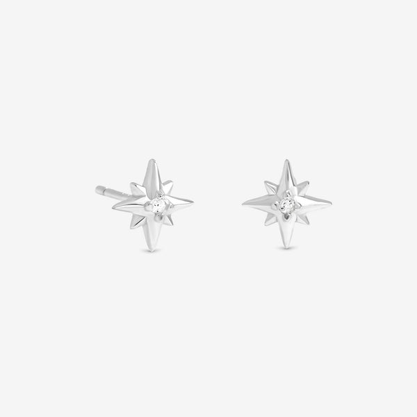 Simply Silver Sterling Silver 925 Polished and Cubic Zirconia Star Earrings - Gift Sleeve