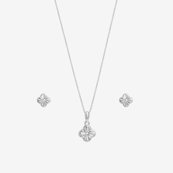 Simply Silver Sterling Silver 925 Polished Diamond Cut Clover Set - Gift Box