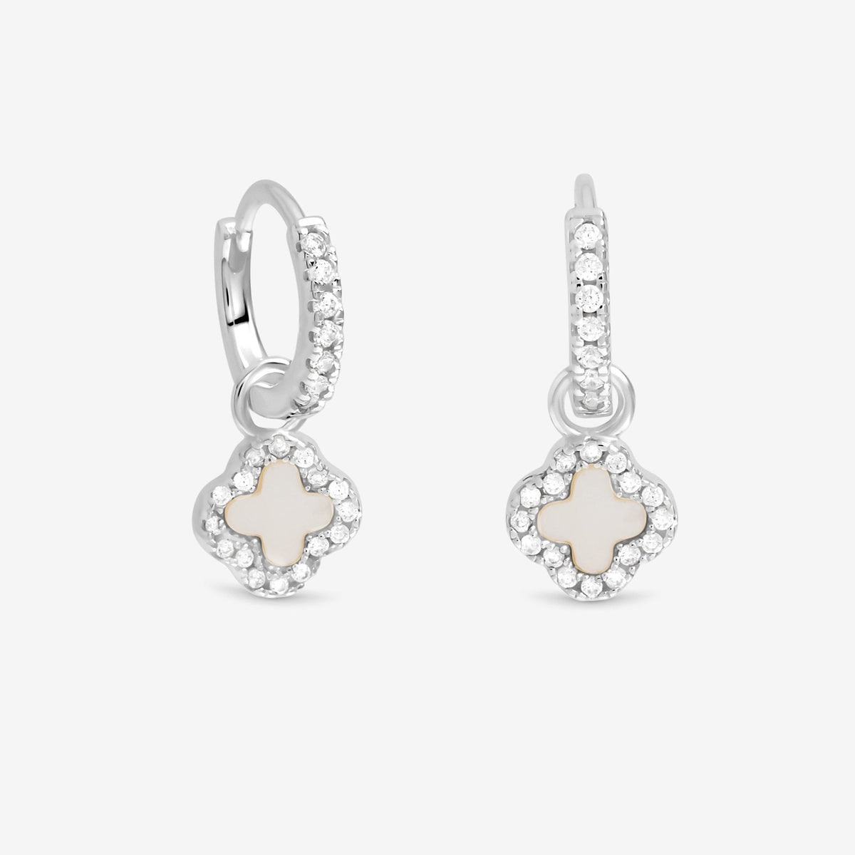 Simply Silver Sterling Silver 925 Semi Precious Clover Charm Hoop Earrings