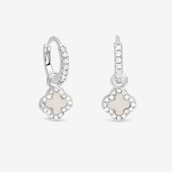 Simply Silver Sterling Silver 925 Semi Precious Clover Charm Hoop Earrings