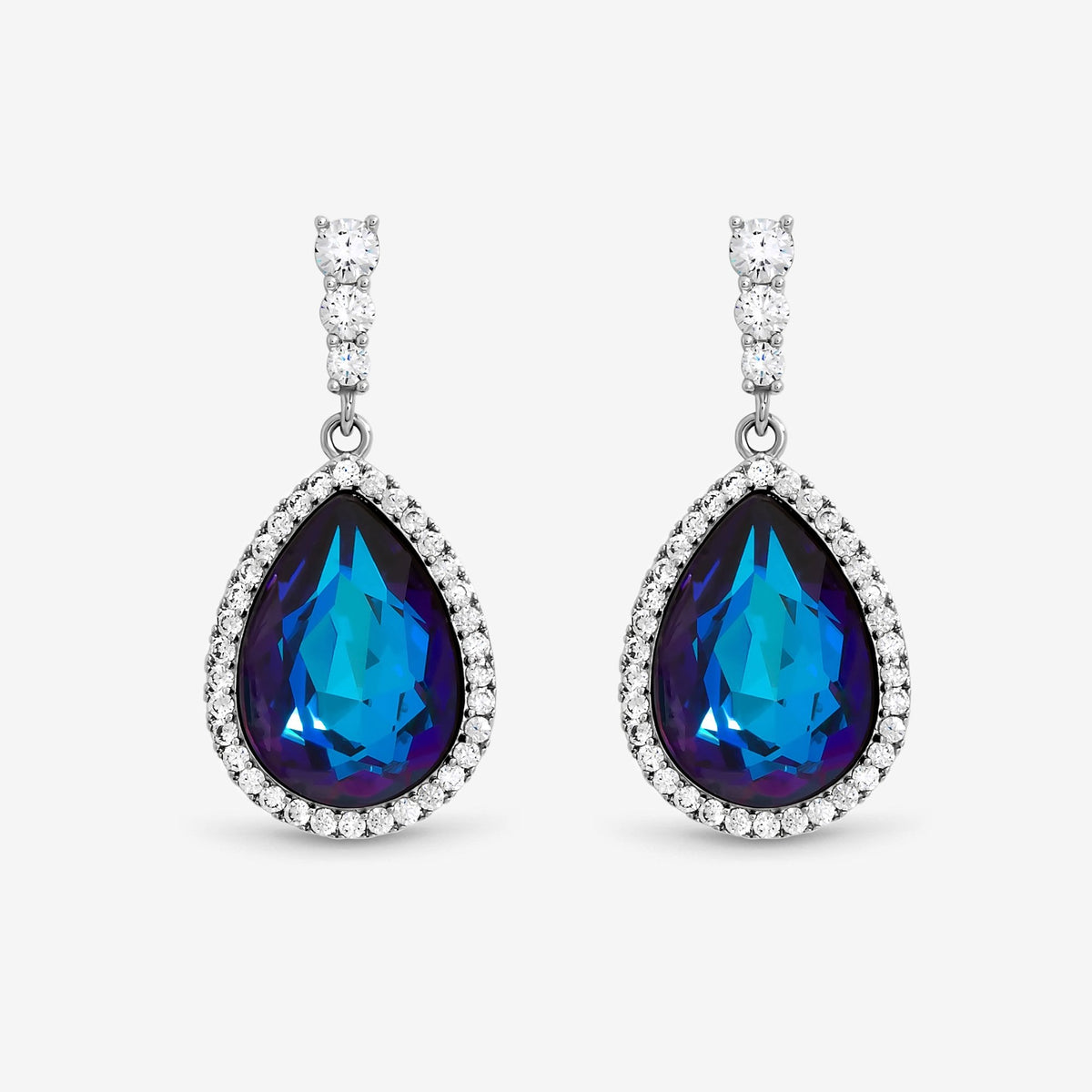Jon Richard Rhodium Plated and Bermunda Blue Pear Drop Earrings