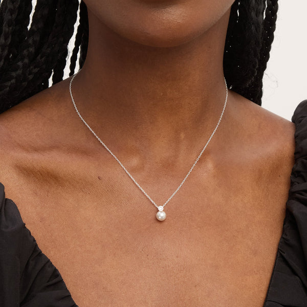 Simply Silver Sterling Silver 925 Cubic Zirconia Bezel Pearl Drop Pendant - Gift Pouch