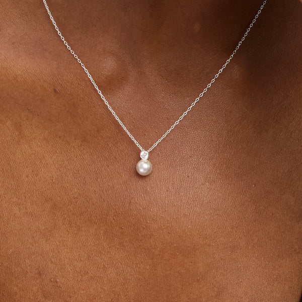 Simply Silver Sterling Silver 925 Cubic Zirconia Bezel Pearl Drop Pendant - Gift Pouch