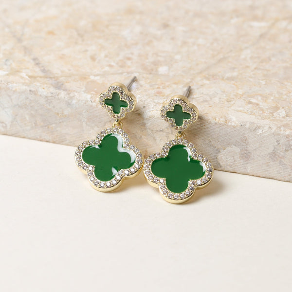Jon Richard Gold Plated and Emerald Clover Earrings - Gift Box