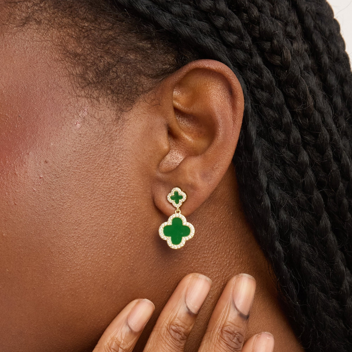 Jon Richard Gold Plated and Emerald Clover Earrings - Gift Box