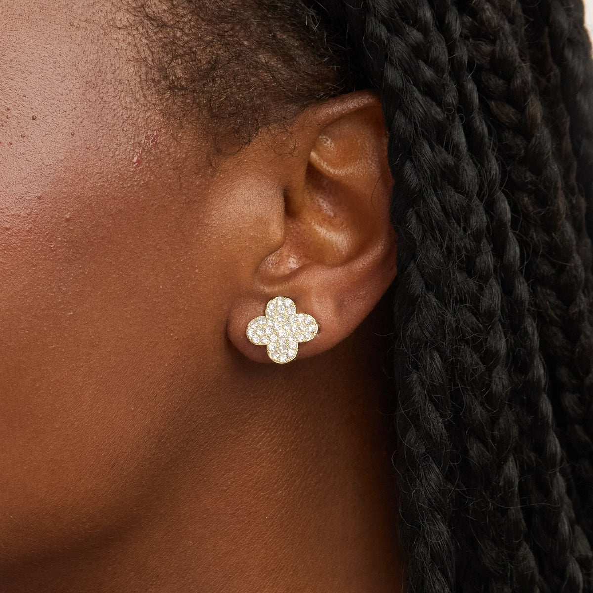 Jon Richard Gold Plated and Pave Clover Clip Earrings