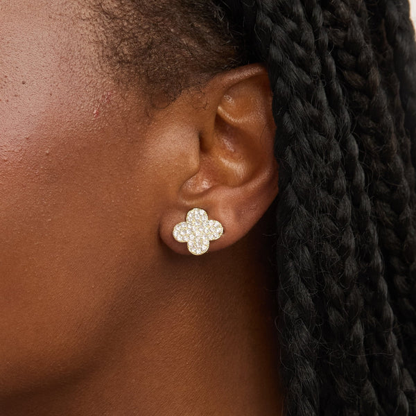Jon Richard Gold Plated and Pave Clover Clip Earrings