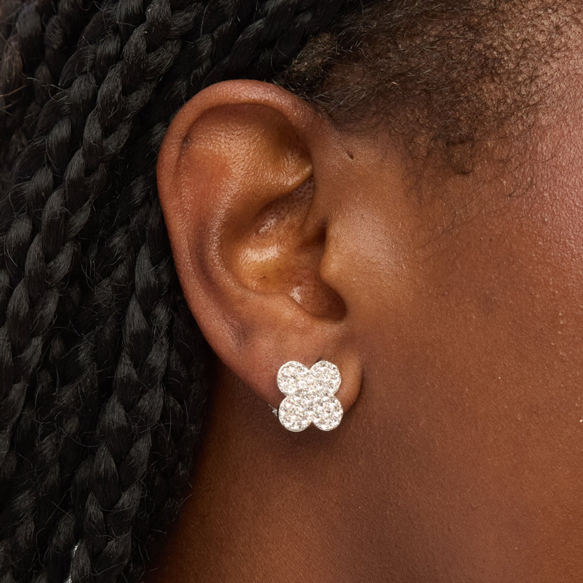 Jon Richard Silver Plated and Pave Clover Clip Earrings