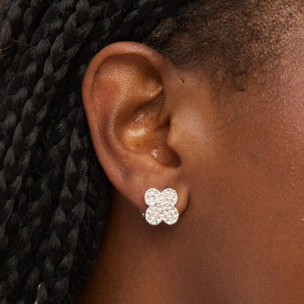 Jon Richard Silver Plated and Pave Clover Clip Earrings