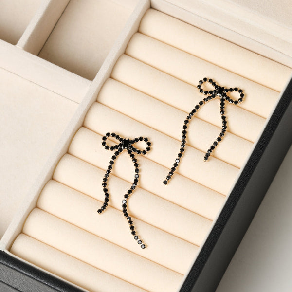 Mood Jet Crystal Bow Statement Earrings