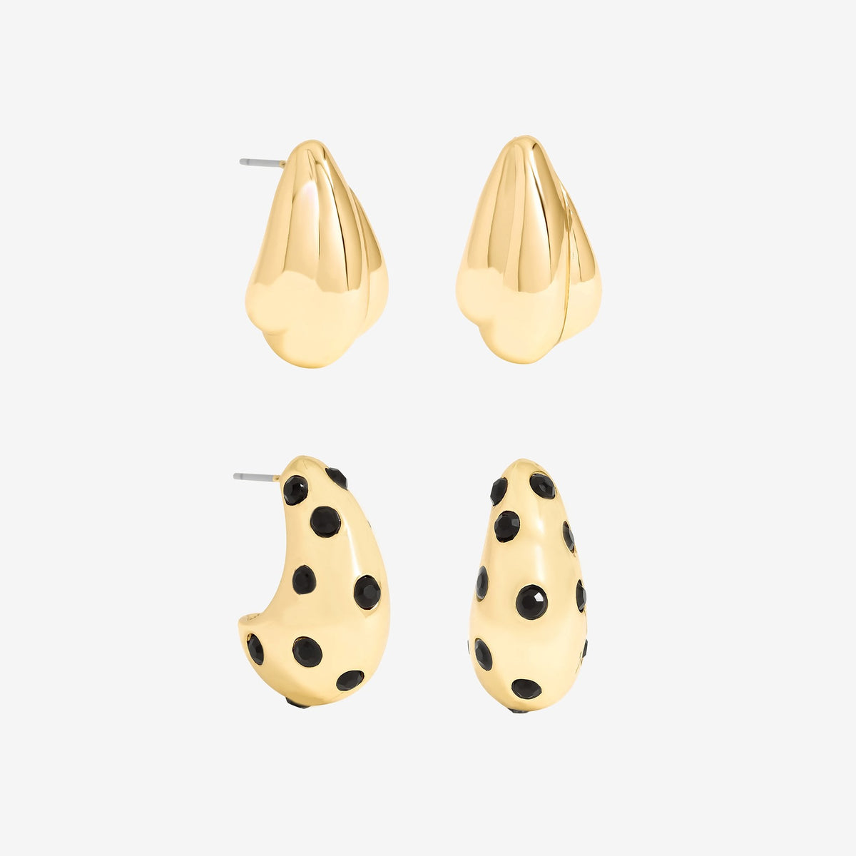 Mood Polished Gold & Jet Crystal Dome Earrings - Pack of 2