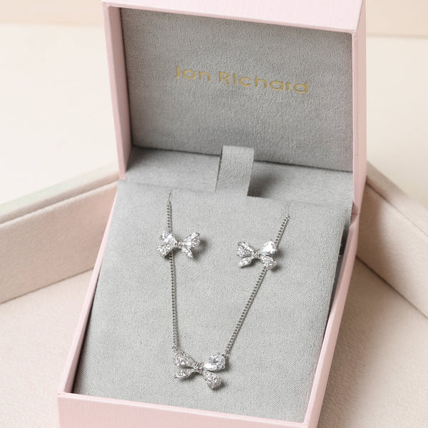 Jon Richard Rhodium Plated Bow Box Set - Gift Box
